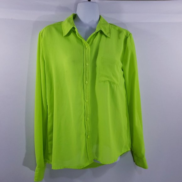 Kut From The‎ Kloth Womens Top Button Up Chartreuse - Picture 3 of 8